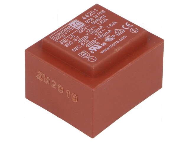 Transformator: ingegoten; 3,2VA; 230VAC; 12V; 12V; 133mA; 133mA; PCB Transformator: ingegoten; 3,2VA; 230VAC; 12V; 12V; 133mA; 133mA; PCB